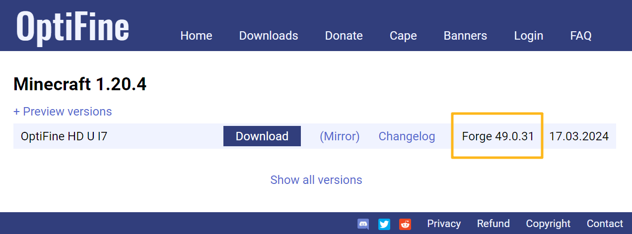 检查 OptiFine 兼容的 Forge 版本
